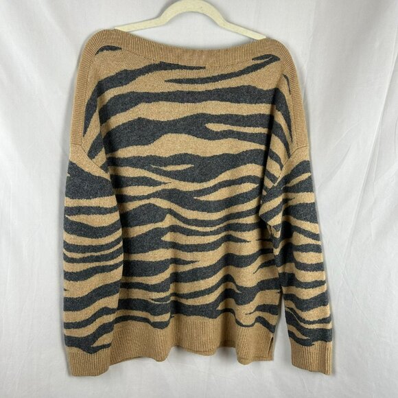 LOFT Tiger Striped Sweater Women XL Brown Gray Wool Blend Boat Neck Long Sleeves - Picture 7 of 8